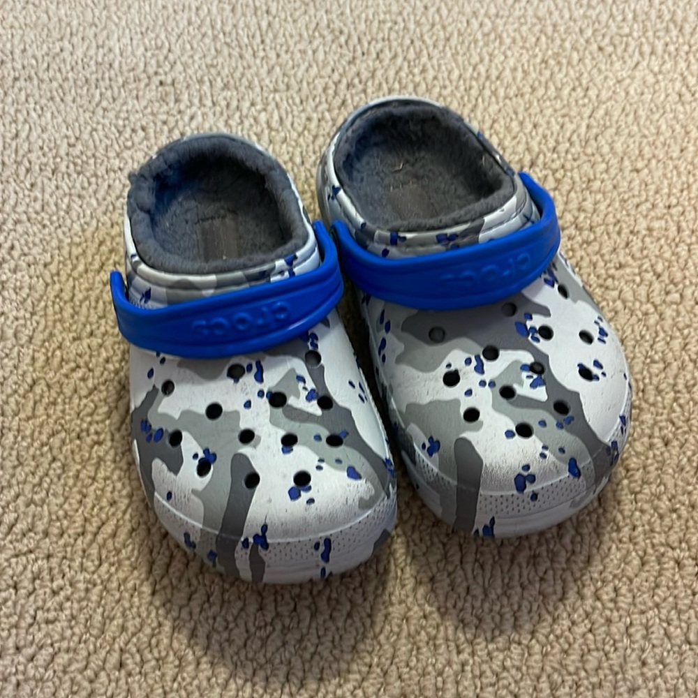 Grey and Blue Camo Kids Crocs - sz 11